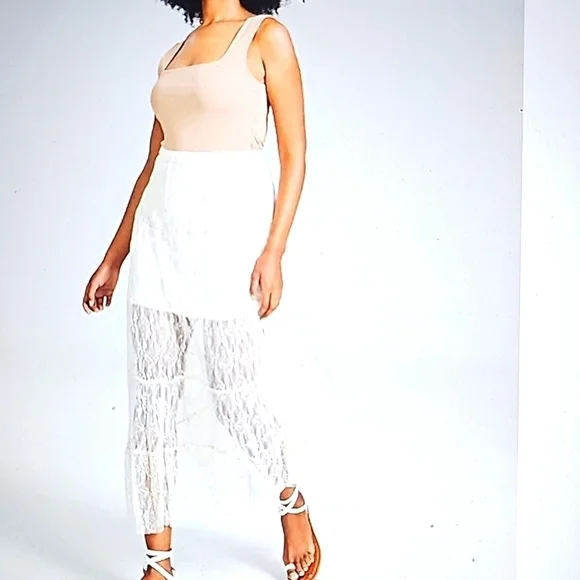 NWT And Now This (Macy's) Pull-on Tiered Lace Maxi Skirt XL Cream - Picture 1 of 8